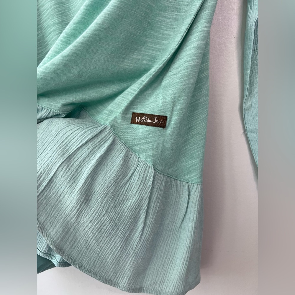 NEW! Matilda Jane 3/4 Sleeve Ruffle Top Misty Teal Women’s Shirt Size Medium - Picture 6 of 7